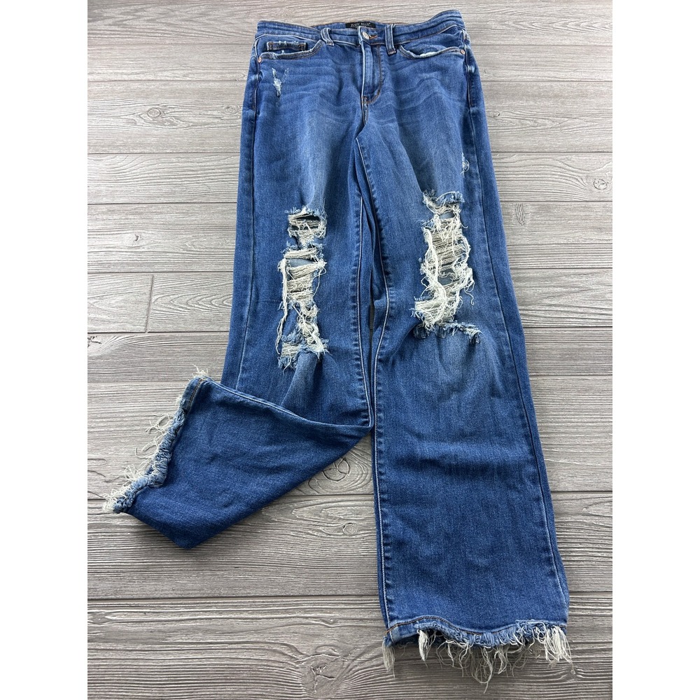 Judy Blue Dad Jean High Rise Distressed Raw Hem Medium Wash JB82605MD Size 9/29